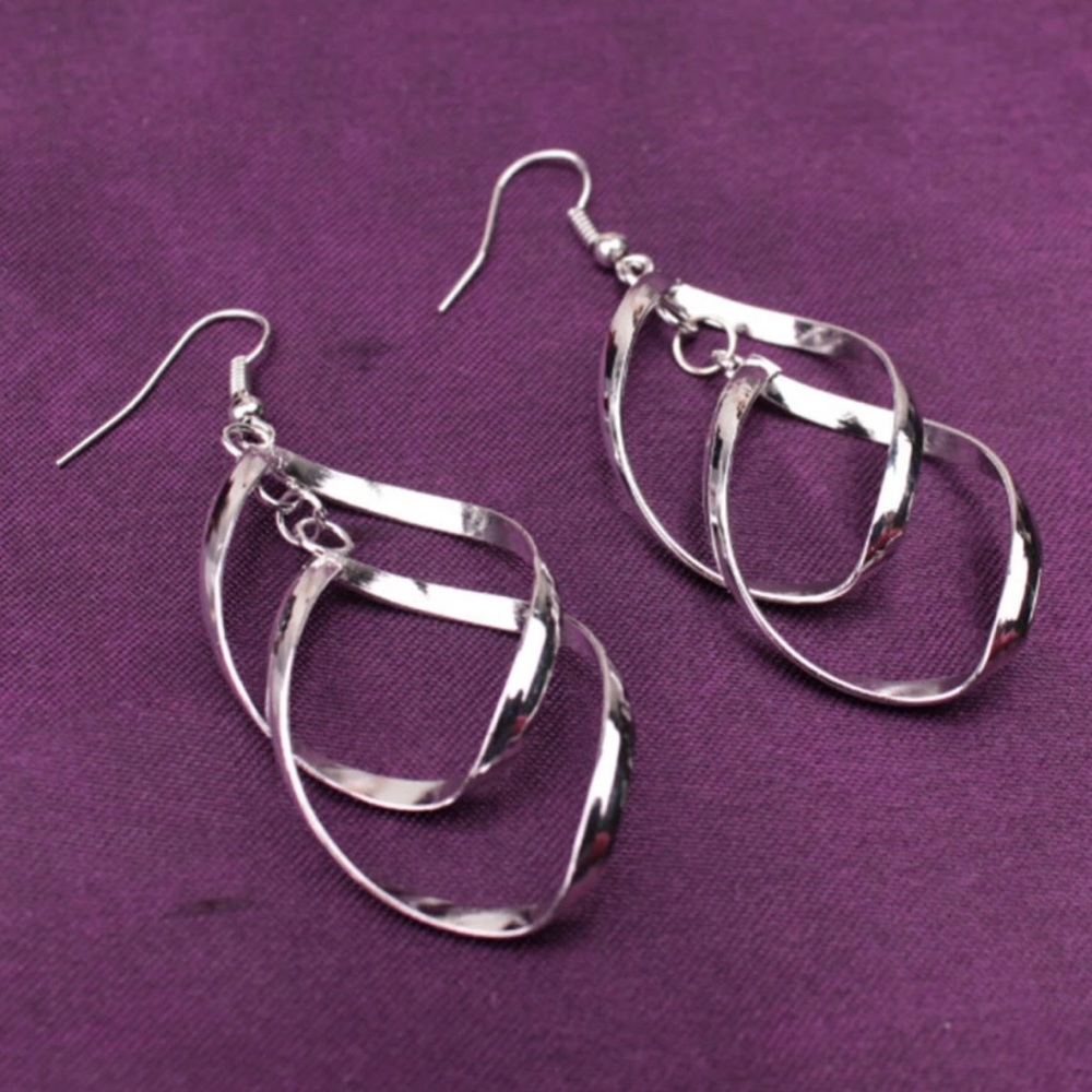 Silver Hoop Dangly Earrings - Picture 2 of 6